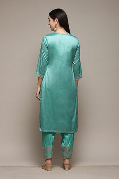 Sea Green Polyester Straight Kurta Salwar Suit Set image number 5