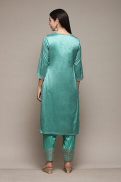 Sea Green Polyester Straight Kurta Salwar Suit Set image number 5