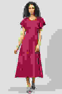Plum Viscose Jacquard Flared Dress image number 0