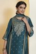Teal Viscose Blend Embroidered Straight Kurta Set image number 1