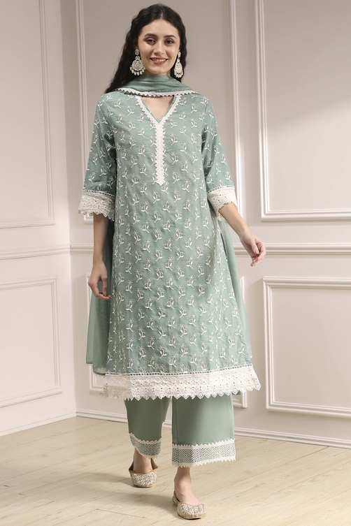Buy Sap Green Chanderi Straight Suit Set Online at Biba Global Buy Sap Green Chanderi Straight Suit Set Online at Biba Global