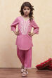 Pink Cotton Solid Straight Suit Set image number 6