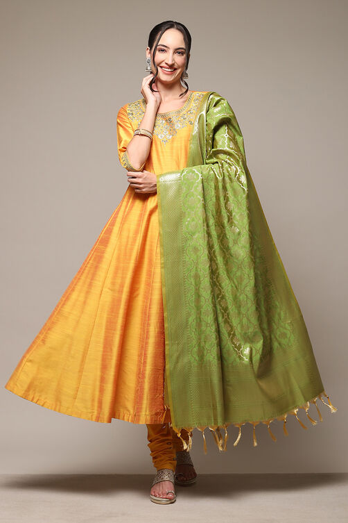 Mustard Poly Viscose Anarkali Kurta Churidar Suit Set image number 0