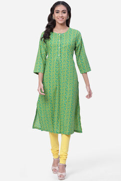 Green Cotton A-Line Kurta image number 0