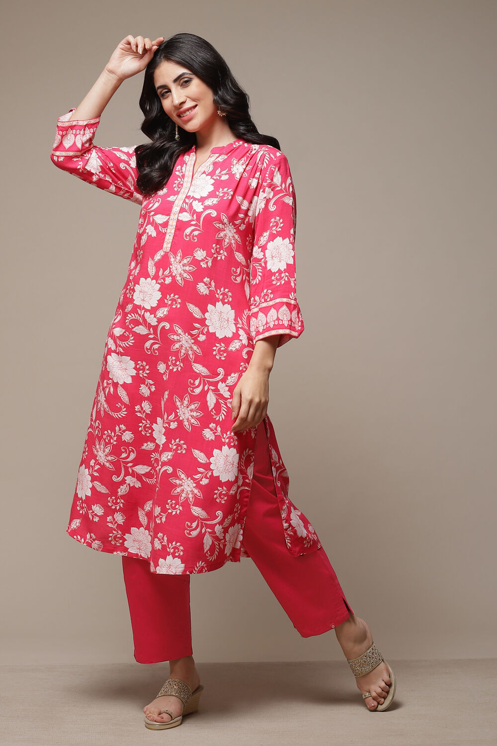 Sky Blue LIVA Straight Printed Kurta image number 0