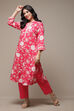 Pink LIVA Straight Printed Kurta