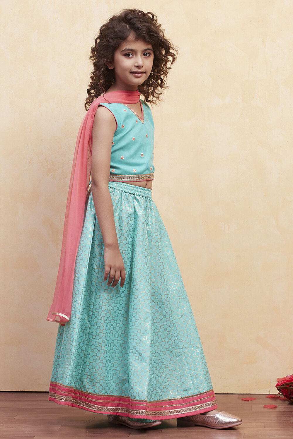 Turquoise Printed Flared Lehenga Set image number 5