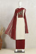 Off-White-Red Flex Hand Block Print Unstitched Suit Set image number 4