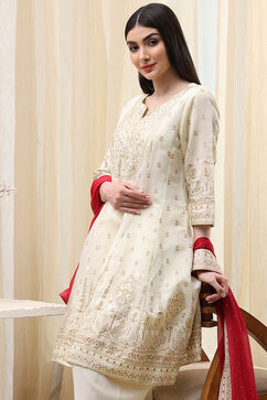 Cream Poly Viscose Straight Kurta Salwar Pant Suit Set image number 7