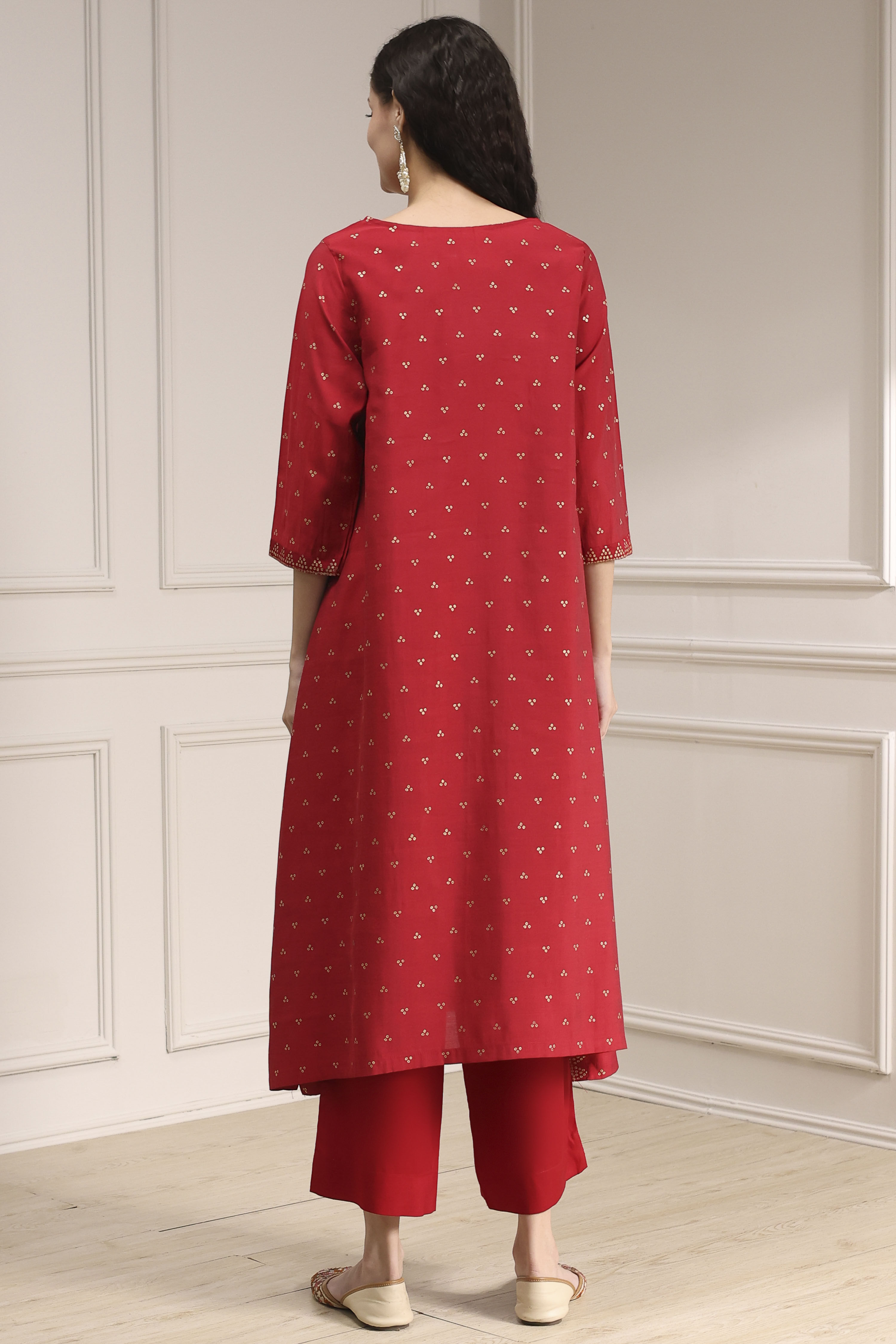 Red Polyseter Blend Straight Printed Fusion Set image number 4