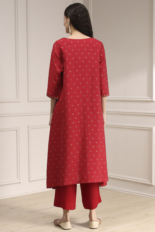 Purple Polyseter Blend Straight Printed Fusion Set image number 4