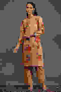 Rohit Bal Peach-Toned Silk Chanderi Floral Printed Straight Kurta Set image number 6