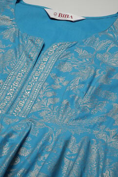 Turquoise Cotton Straight Printed Dress image number 5