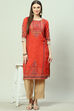Rust A-Line Cotton Kurta image number 3