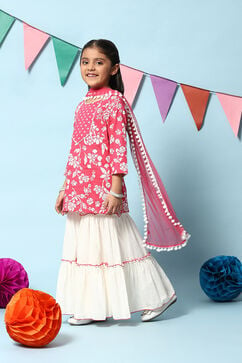 Berry Pink Cotton Straight Kurta Sharara Suit Set image number 5