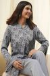 Grey Art Silk Straight Suit Set image number 7