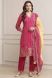 Fuchsia Cotton Straight Kurta Pants Suit Set image number 6