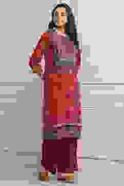 Red LIVA Straight Printed Kurta image number 4