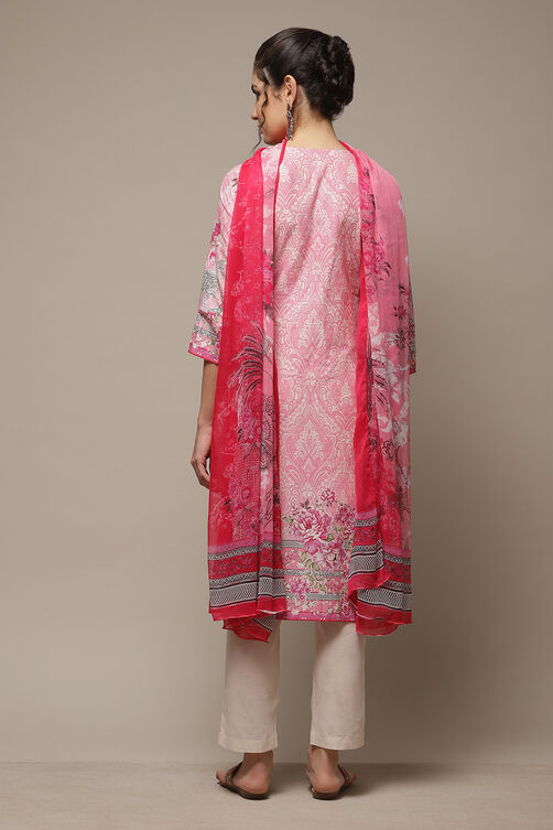 Pink Cotton Straight Kurta Pants Suit Set image number 2