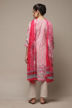Pink Cotton Straight Kurta Pant Suit Set image number 2
