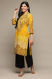 Yellow Cotton Blend Straight Printed Kurta