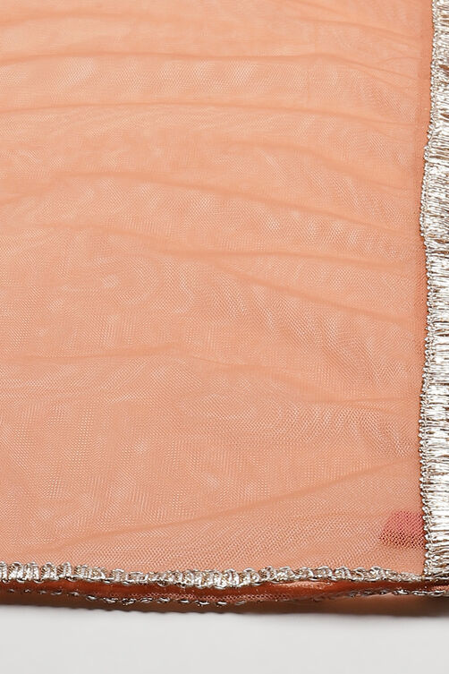 Peach Straight Poly Cotton Girls Lehenga Set image number 7