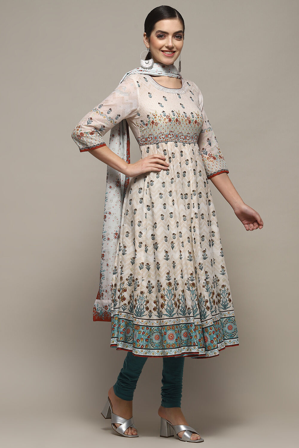 Yellow Voile Anarkali Kurta Churidar Suit Set image number 6