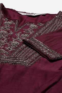 Wine Cotton Silk Flared Kurta Churidar Suit Set image number 1
