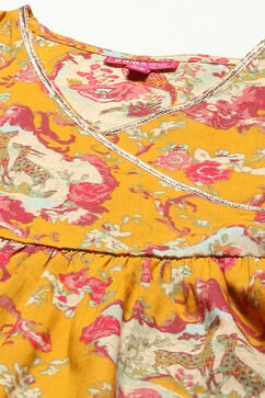 Yellow Cotton Flared Printed Kurta Set image number 1