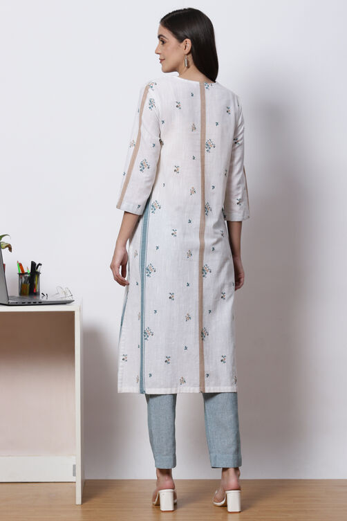 White Mint Cotton Straight Fusion Printed Kurta Set image number 4