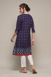 Navy LIVA Straight Printed Kurta image number 4