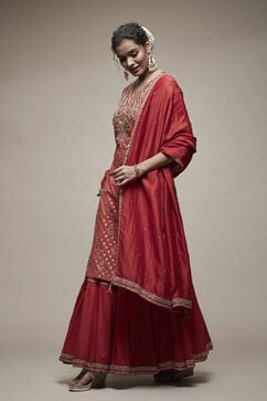 Red Cotton Blend Garara Suit Set image number 4