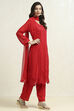 Red Organza Embroidered Unstitched Suit Set image number 6