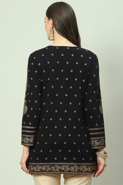 Black Poly Metallic Straight Printed Kurti image number 4