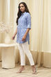 Blue Printed High-Low Short Kurta image number 3