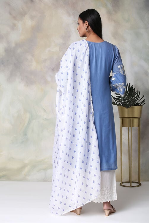 Blue Cotton Straight Kurta Palazzo Suit Set image number 9