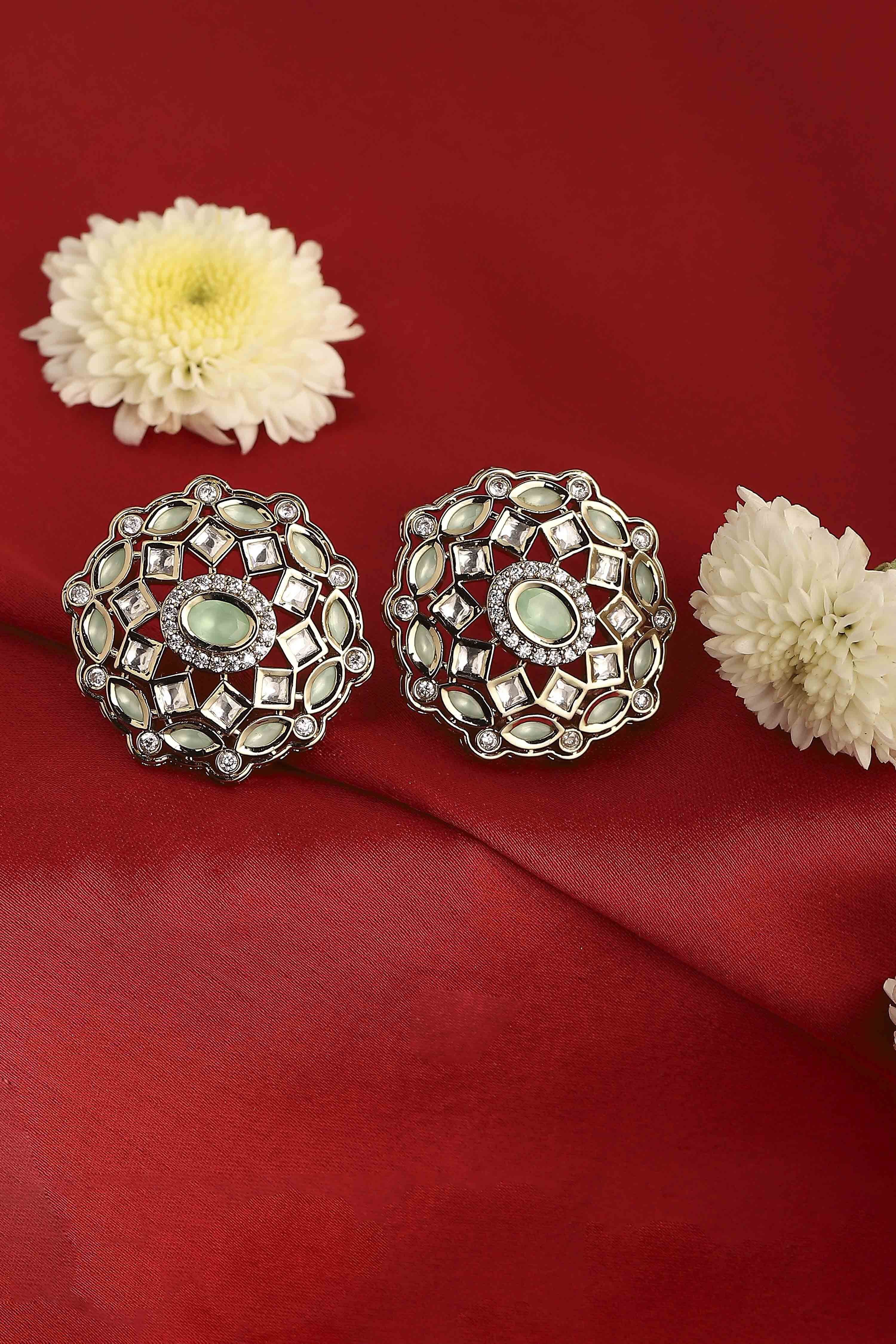 Silver Toned Gold Plated Embellished Stud Earrings image number 0