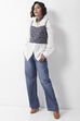 Navy Blue Cotton Floral Printed Fitted Crop Top image number 0