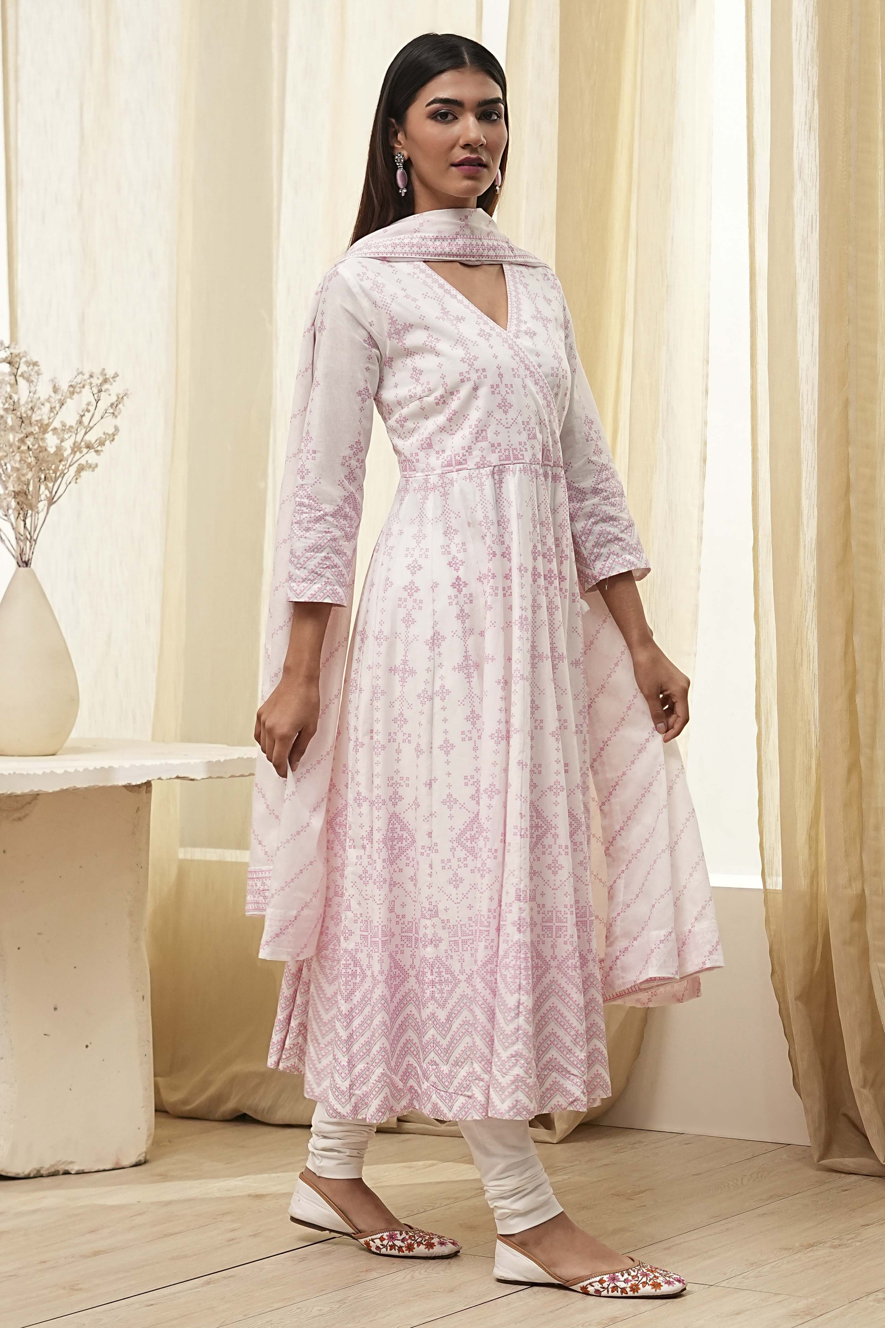 Pink Cotton Anarkali Suit Set image number 5