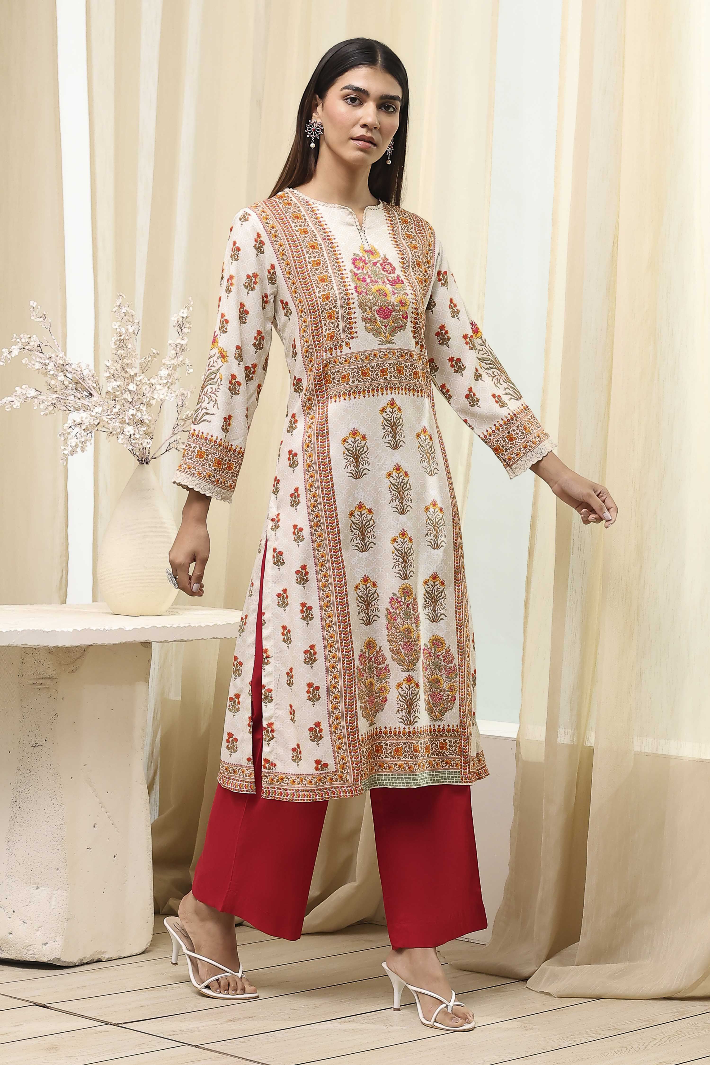 Green Printed Straight Kurta image number 4