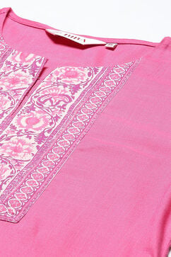 Pink LIVA Straight Kurta Narrow Palazzo Suit Set image number 1