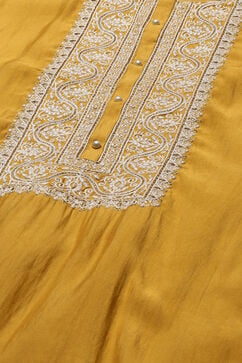 Yellow Chanderi Hand Embroidered Unstitched Suit Set image number 2