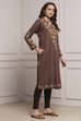 Brown Polyester Straight Yarndyed Kurta image number 4