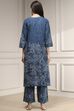 Teal Blue Cotton Printed Straight Suit Set image number 4