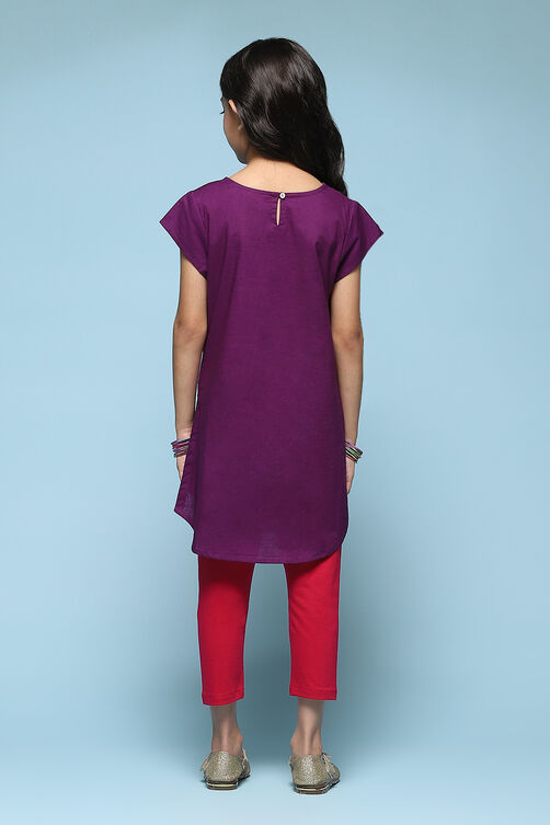 Purple Cotton Straight Solid Kurta Set image number 4