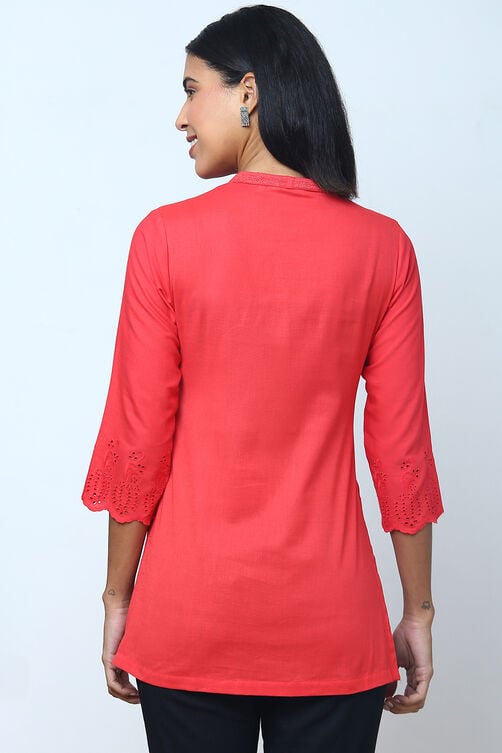 Coral Cotton Flax Solid Kurti image number 5