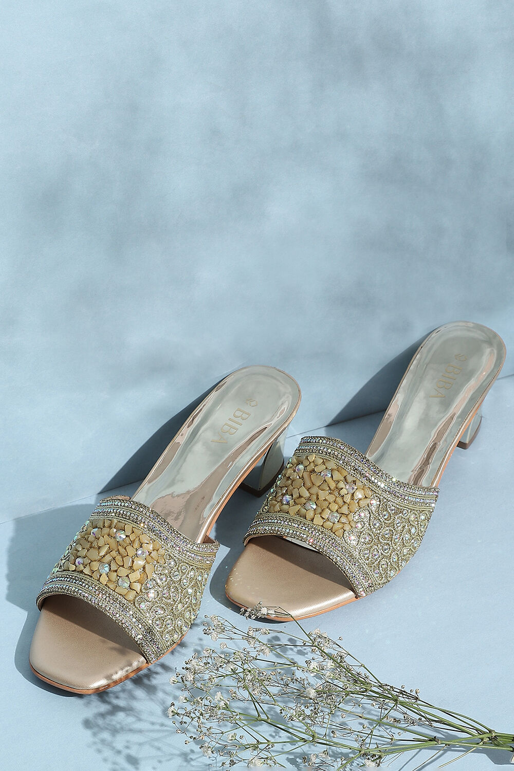 Gold embellished sandals sales