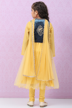 Mustard Yellow Art Silk Anarkali with Jacket Kurta Churidar Suit Set image number 5