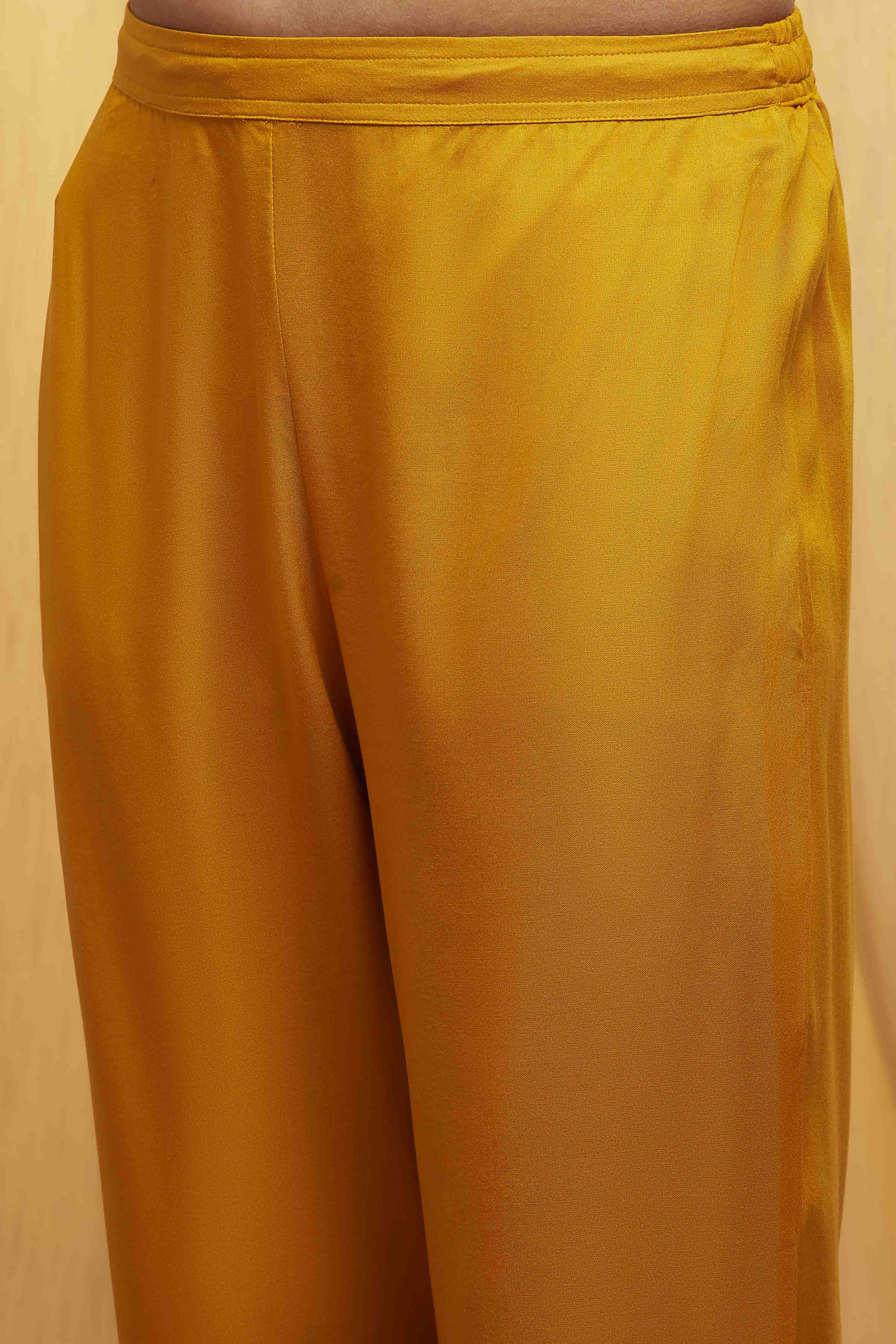 Mustard Viscose Rayon Straight Suit Set image number 4