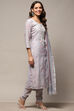 Grey Linen Unstitched Suit Set image number 7